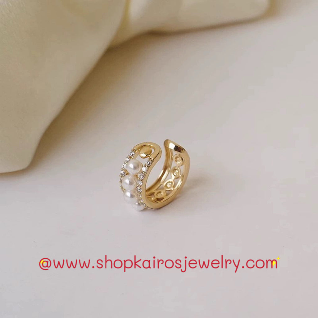 Kairos French-Style Diamond-Studded Pearl Ear Cuff - High-End Luxury, No Piercing, Retro Elegant Women's Earrings