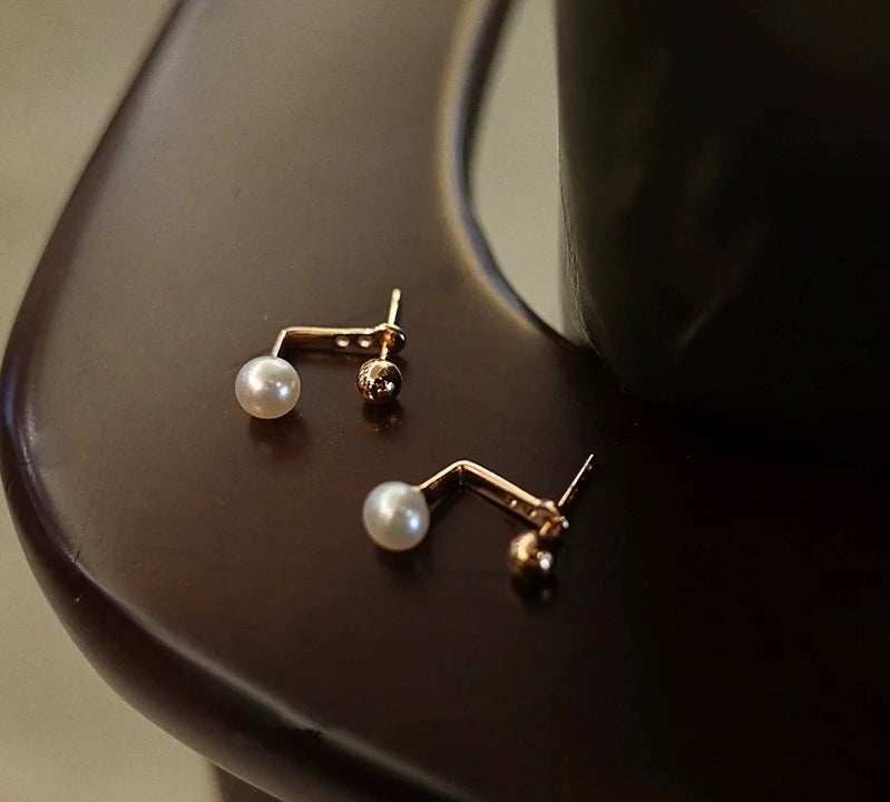 Modern Minimalist Gold Pearl Stud Earrings – 14K Gold & Sterling Silver Design | Gift for her | two wearing ways