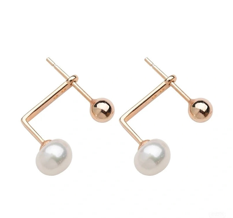 Modern Minimalist Gold Pearl Stud Earrings – 14K Gold & Sterling Silver Design | Gift for her | two wearing ways