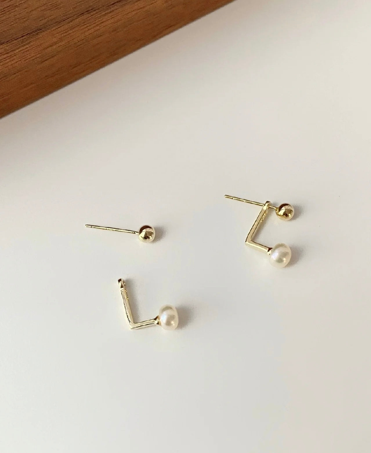 Modern Minimalist Gold Pearl Stud Earrings – 14K Gold & Sterling Silver Design | Gift for her | two wearing ways
