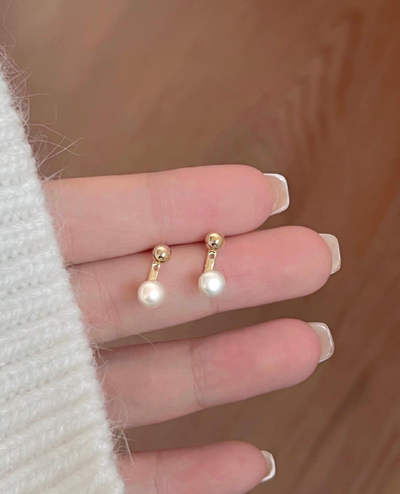 Modern Minimalist Gold Pearl Stud Earrings – 14K Gold & Sterling Silver Design | Gift for her | two wearing ways