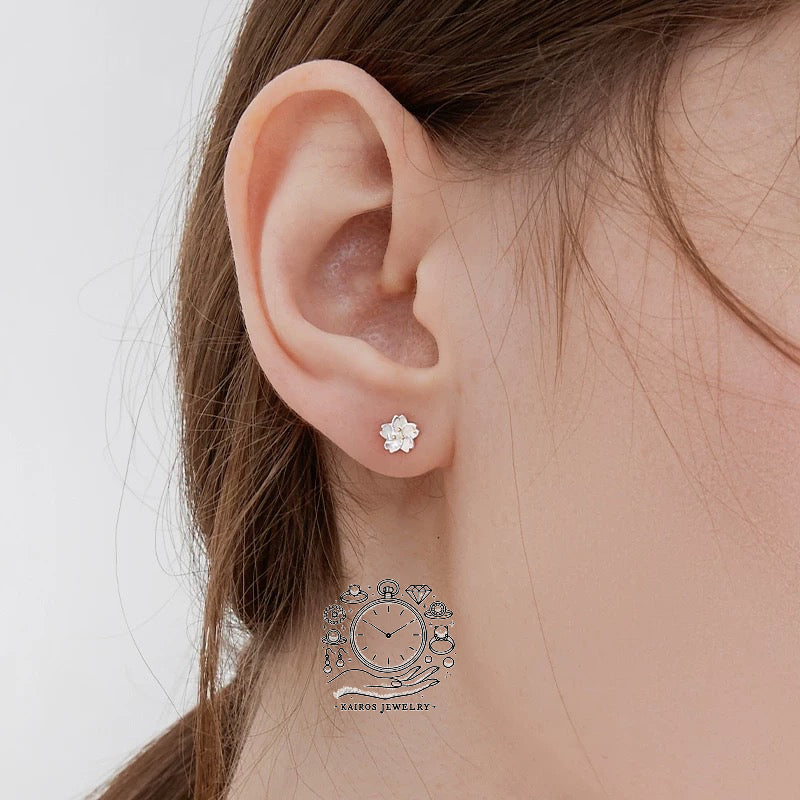 Buddha Stones 925 Sterling Silver Cherry Blossom Floral Calm Stud Earrings| Gift for her