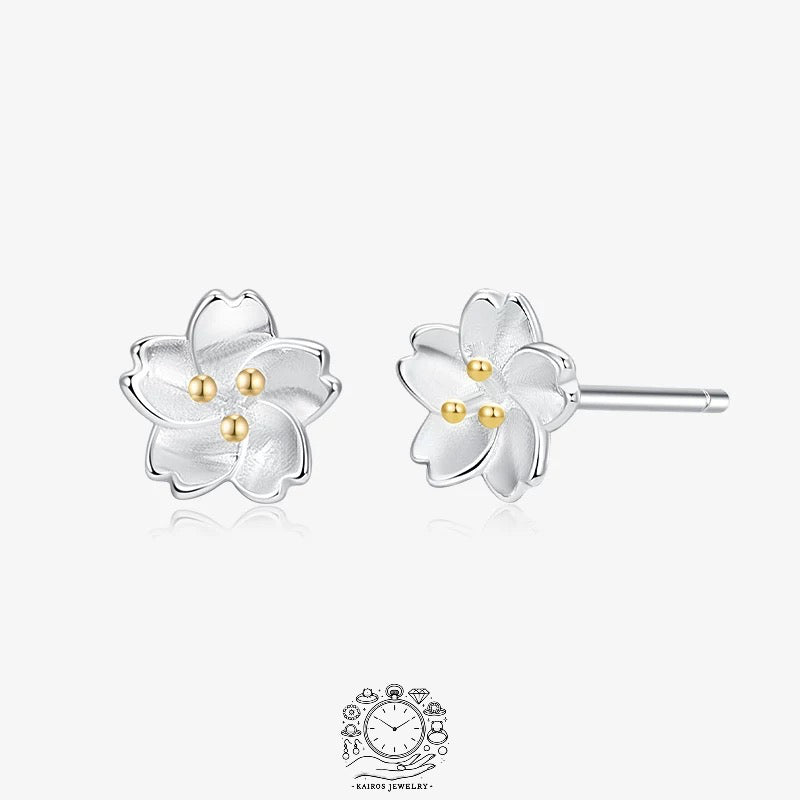 Buddha Stones 925 Sterling Silver Cherry Blossom Floral Calm Stud Earrings| Gift for her