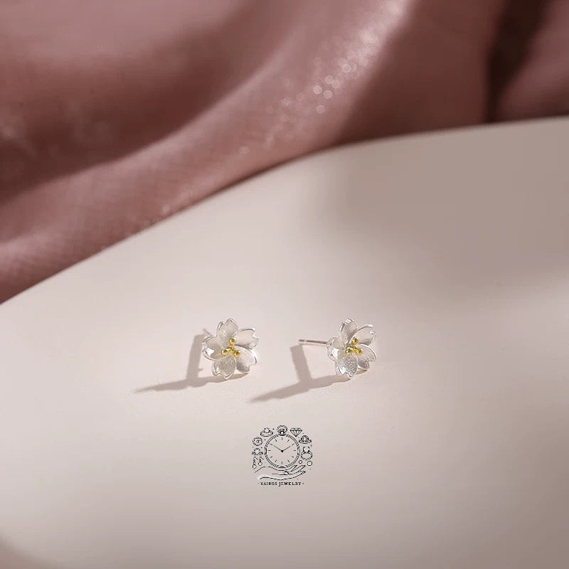 Buddha Stones 925 Sterling Silver Cherry Blossom Floral Calm Stud Earrings| Gift for her