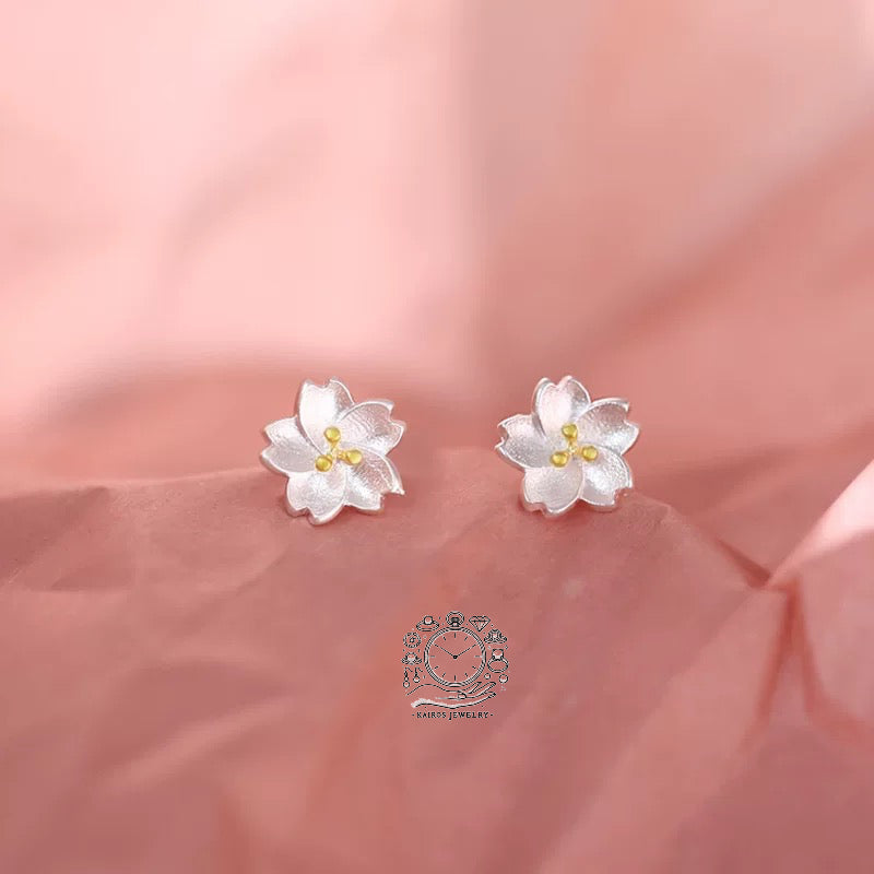 Buddha Stones 925 Sterling Silver Cherry Blossom Floral Calm Stud Earrings| Gift for her