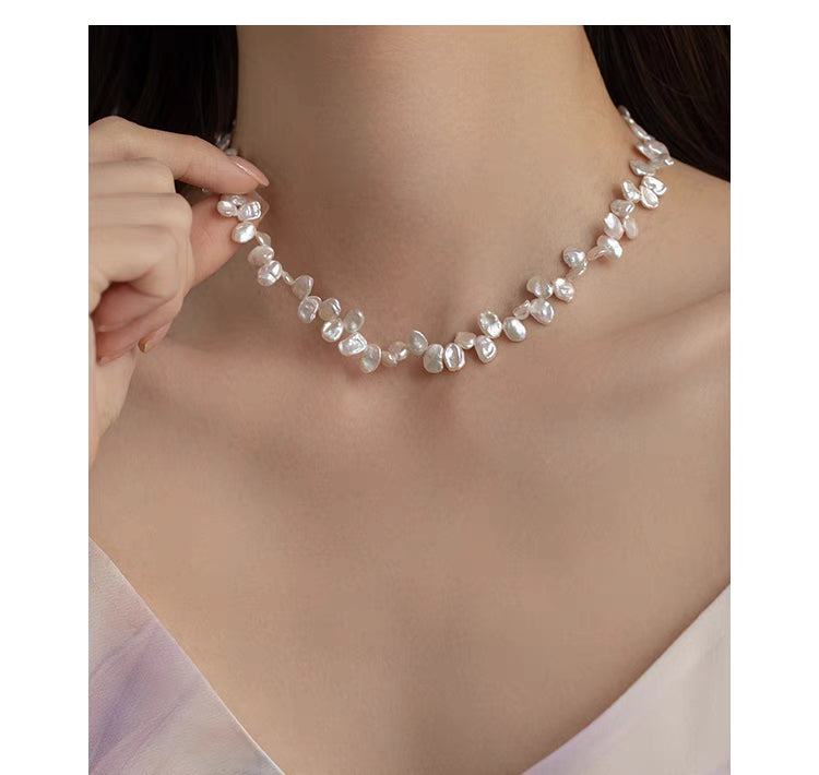 Petal-Shaped Baroque Pearl Necklace – Vintage Natural Irregular Pearl Choker