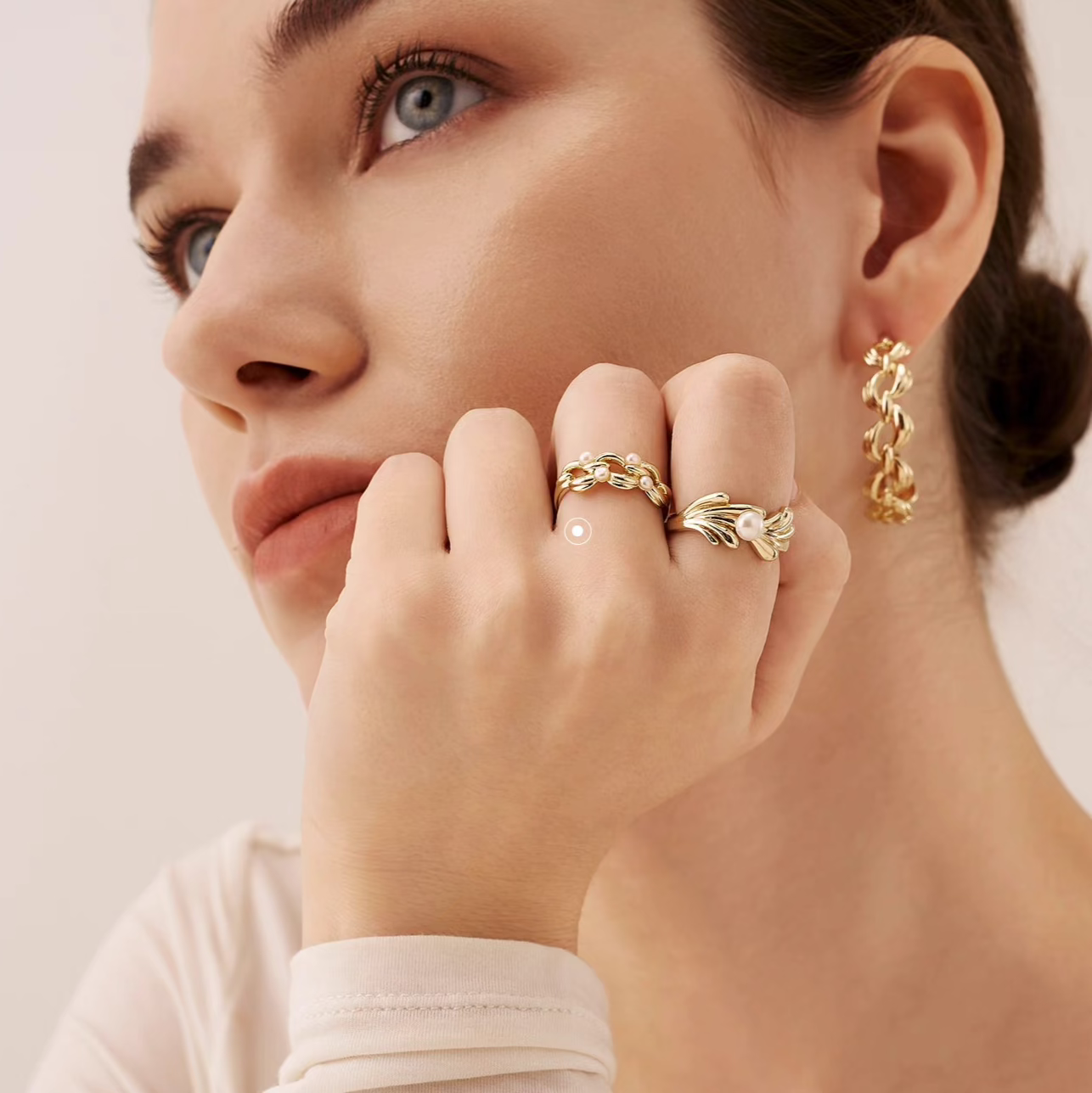 Natural Pearl Ring for Women – Vintage-Inspired Woven Open Band Index Finger Ring, Unique Designer Style