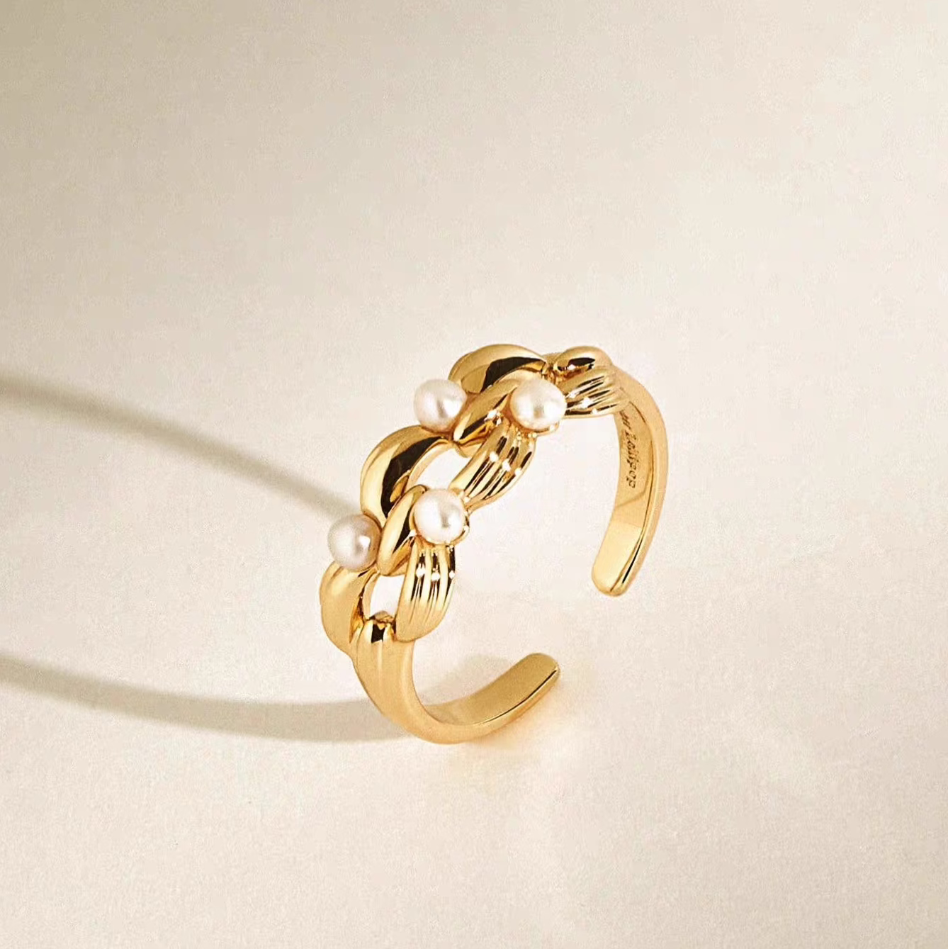 Natural Pearl Ring for Women – Vintage-Inspired Woven Open Band Index Finger Ring, Unique Designer Style