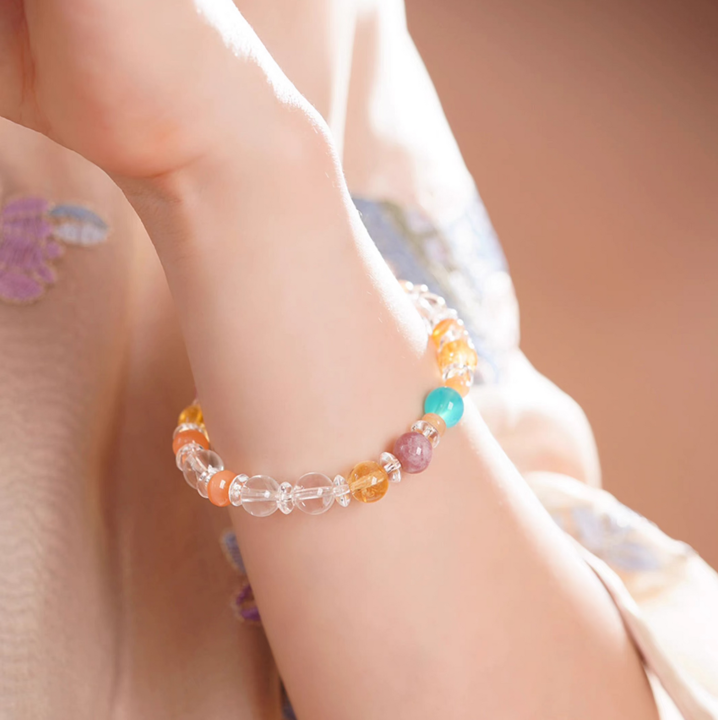 Natural Agate & Crystal Beaded Bracelet – Elastic Stress-Relief Bracelet for Women