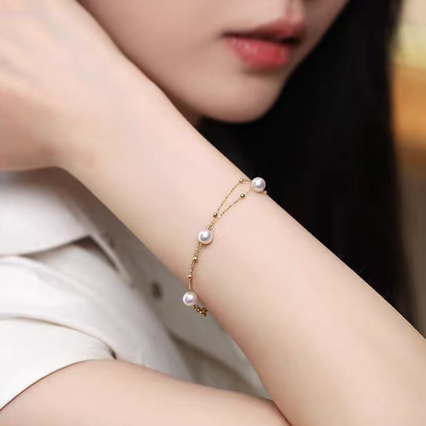 Starlight 18K Gold Aurora Akoya Pearl Double-Layer Bracelet