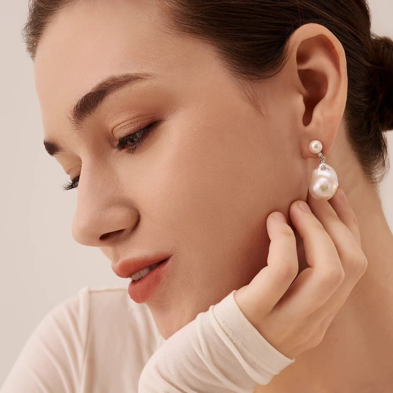 Natural Large Baroque Pearl Earrings – Unique Designer Drop Earrings for Women, Elegant Light Luxury Studs