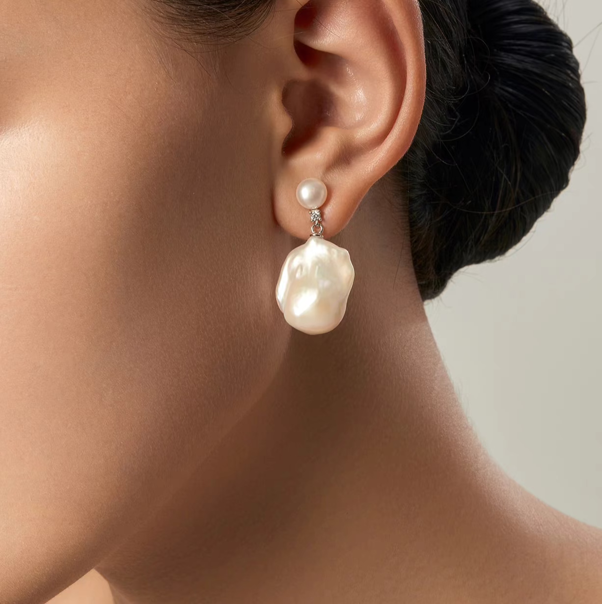 Natural Large Baroque Pearl Earrings – Unique Designer Drop Earrings for Women, Elegant Light Luxury Studs