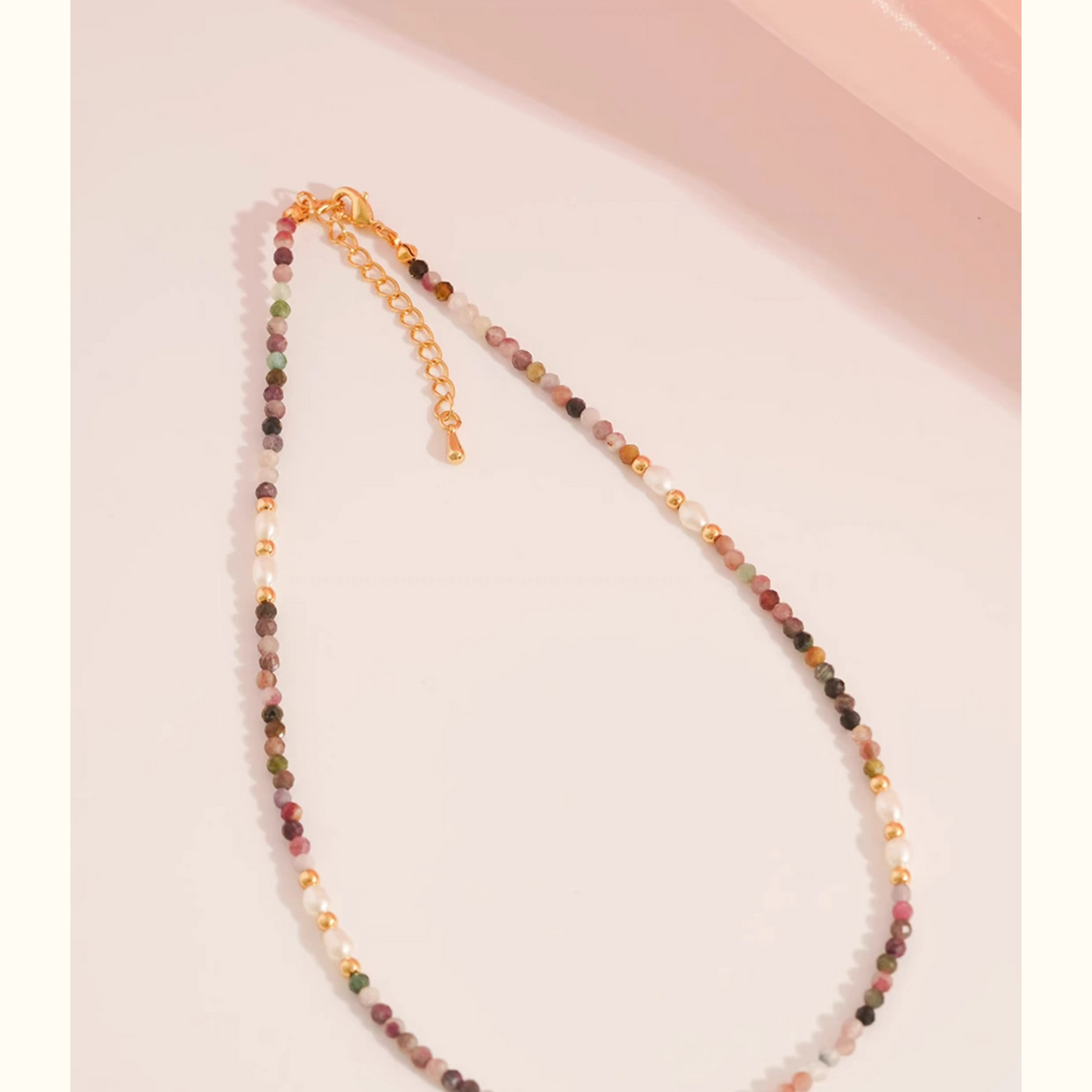 Delicate Tourmaline & Natural Pearl Mixed Necklace β Unique French-Inspired Light Luxury Choker