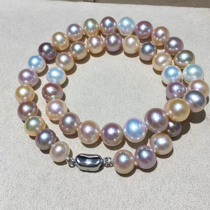Natural Freshwater Multicolor Pearl Necklace for Women – High-Luster Candy-Colored Mirror-Finish Choker with Slight Natural Blemishes
