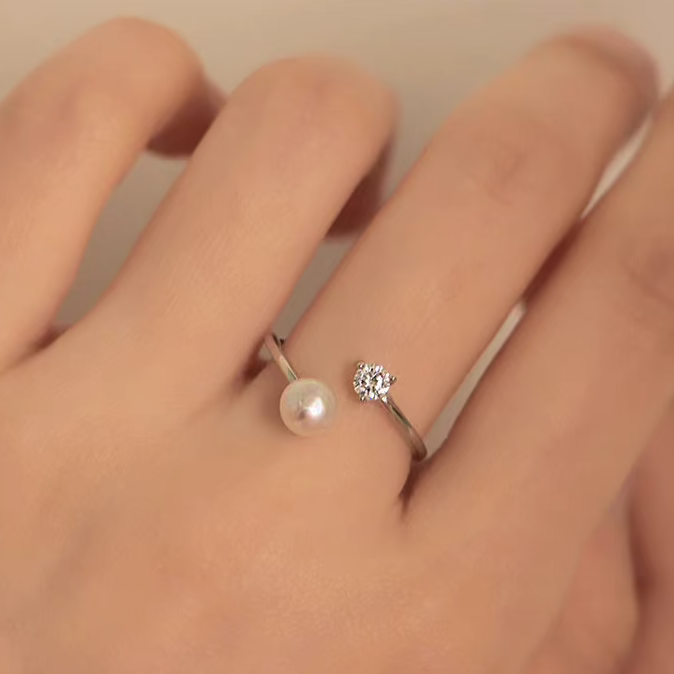 Natural Freshwater Pearl Full S925 Sterling Silver Adjustable Ring
