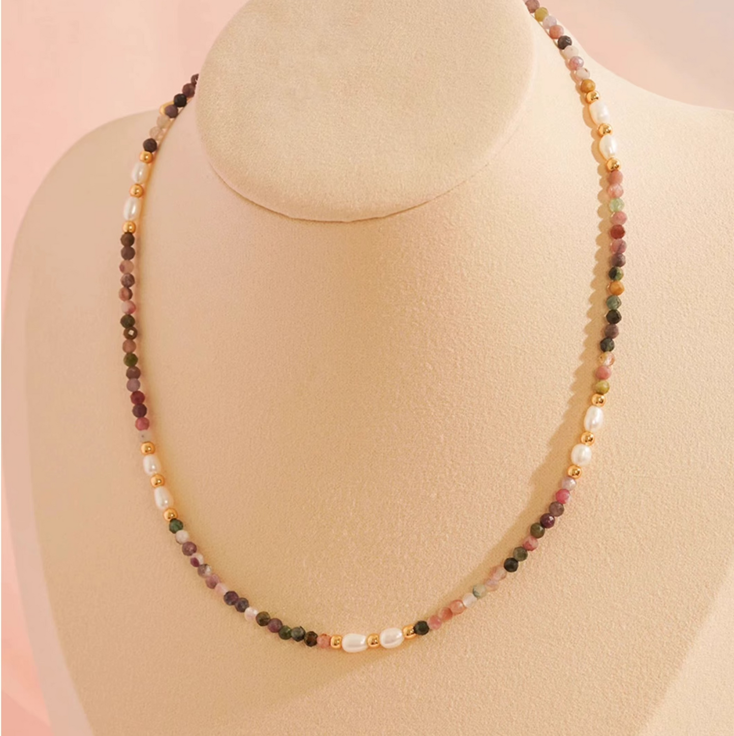 Delicate Tourmaline & Natural Pearl Mixed Necklace β Unique French-Inspired Light Luxury Choker