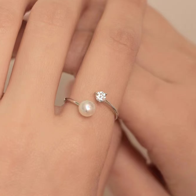 Natural Freshwater Pearl Full S925 Sterling Silver Adjustable Ring