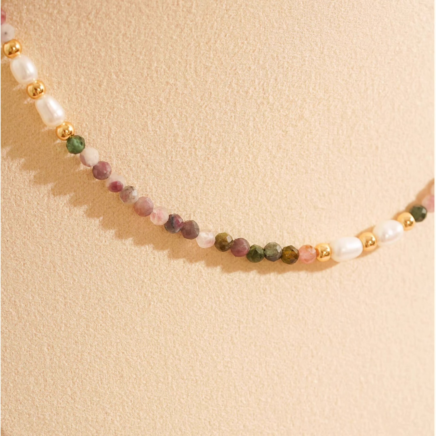 Delicate Tourmaline & Natural Pearl Mixed Necklace β Unique French-Inspired Light Luxury Choker