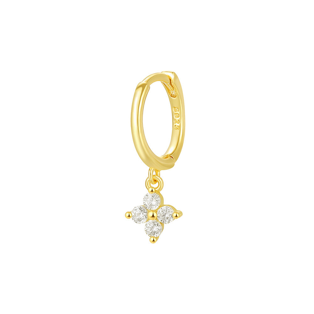 925 Sterling Silver three Colorful Zircon Flower Pendant Hoop Earrings, ear stud, Drop Huggies Set For Women Girls, Small Minimalist Huggies