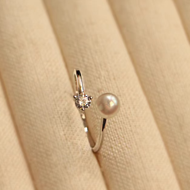 Natural Freshwater Pearl Full S925 Sterling Silver Adjustable Ring