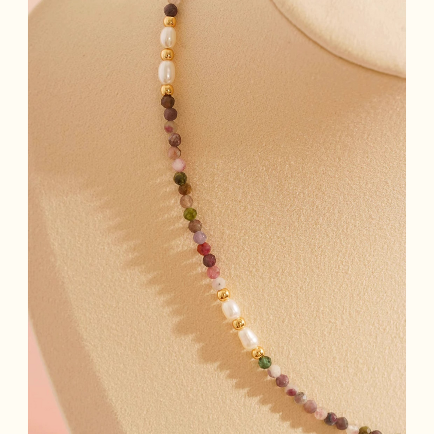 Delicate Tourmaline & Natural Pearl Mixed Necklace β Unique French-Inspired Light Luxury Choker