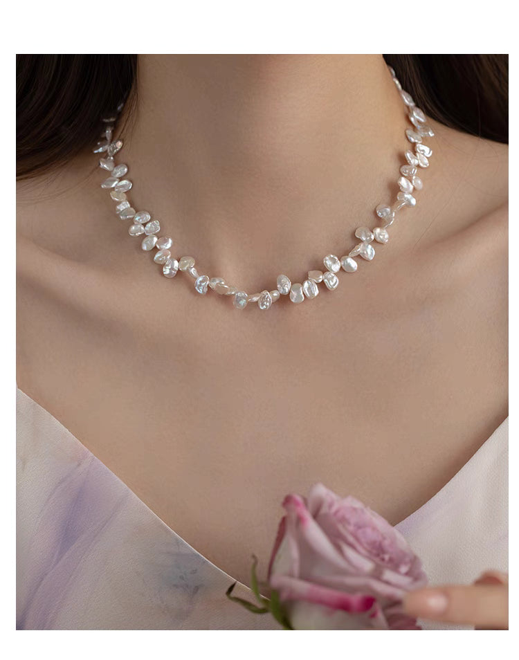 Petal-Shaped Baroque Pearl Necklace – Vintage Natural Irregular Pearl Choker