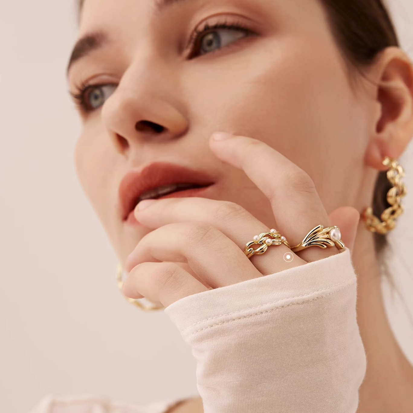 Natural Pearl Ring for Women – Vintage-Inspired Woven Open Band Index Finger Ring, Unique Designer Style