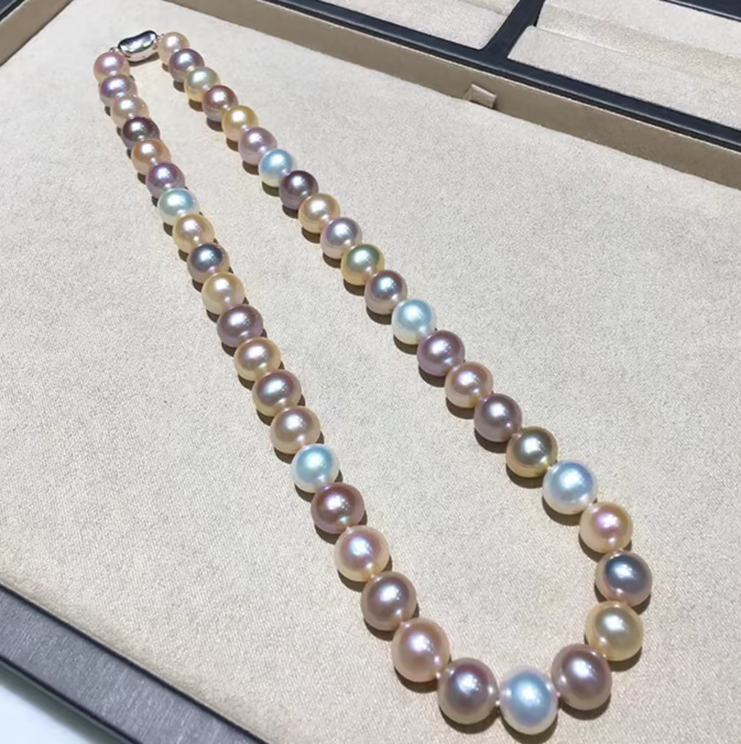 Natural Freshwater Multicolor Pearl Necklace for Women – High-Luster Candy-Colored Mirror-Finish Choker with Slight Natural Blemishes