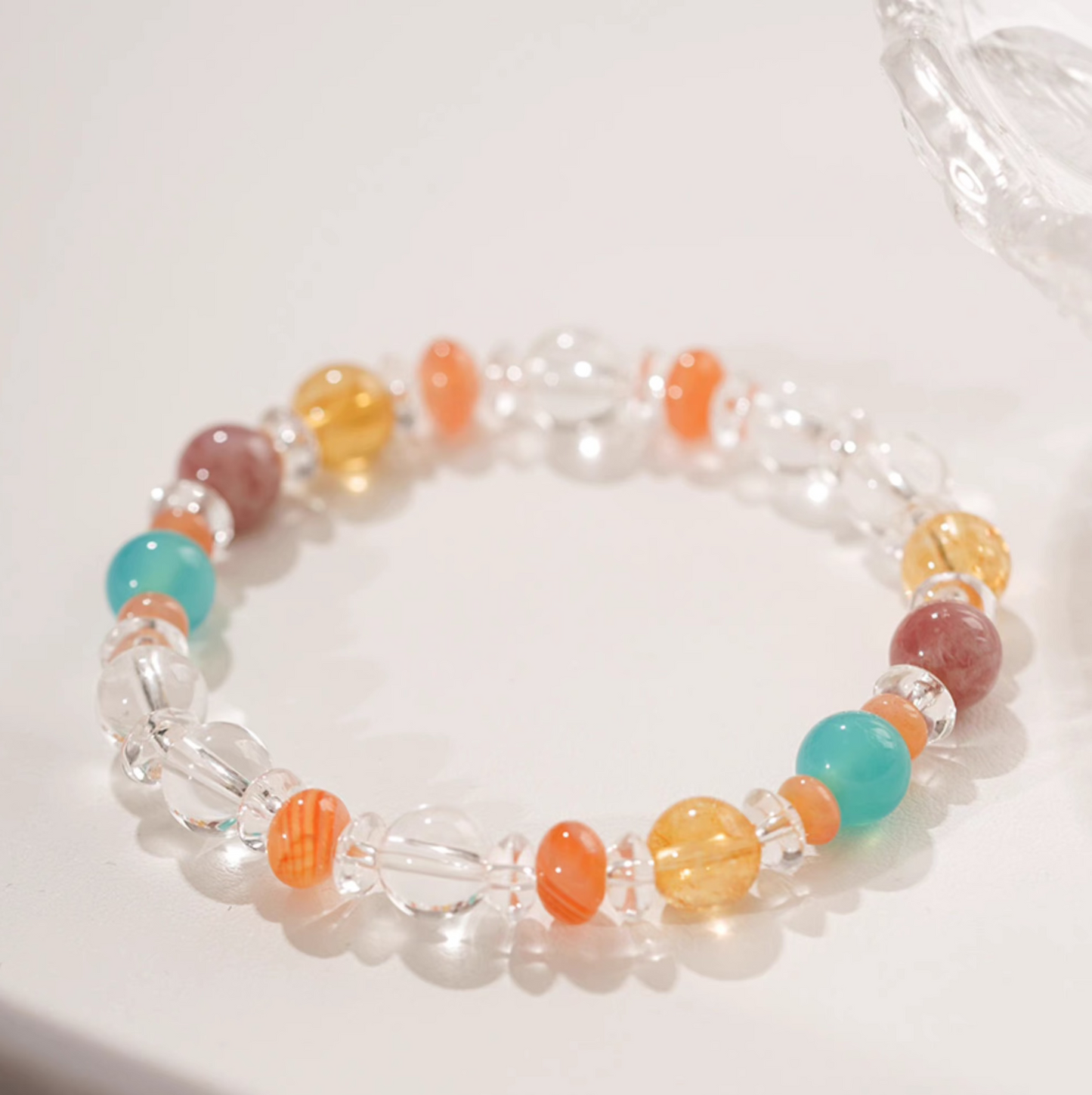 Natural Agate & Crystal Beaded Bracelet – Elastic Stress-Relief Bracelet for Women