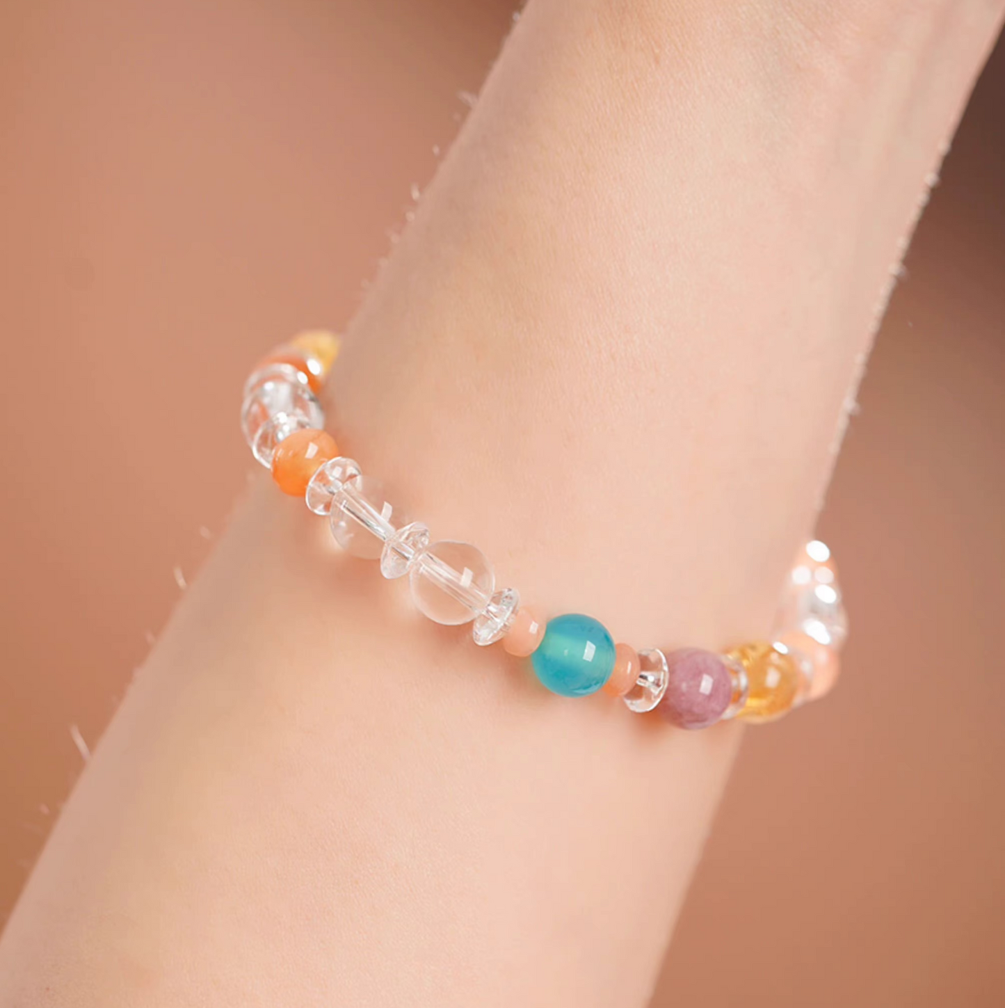 Natural Agate & Crystal Beaded Bracelet – Elastic Stress-Relief Bracelet for Women