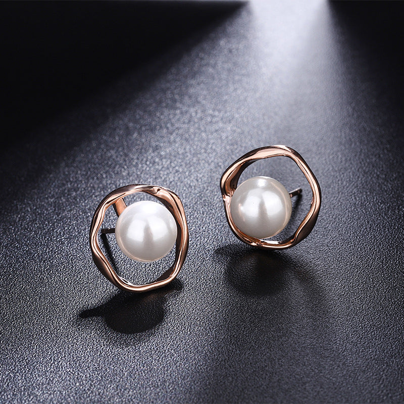 HETICA 925 Sterling Silver White Pearl Stud Earrings, Specially Designed Curved Petal Pearl Earrings for Wedding Bridesmaid, Everyday Costume Jewelry Earrings
