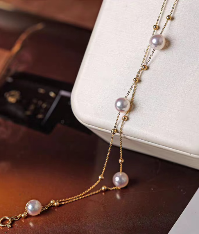 Starlight 18K Gold Aurora Akoya Pearl Double-Layer Bracelet