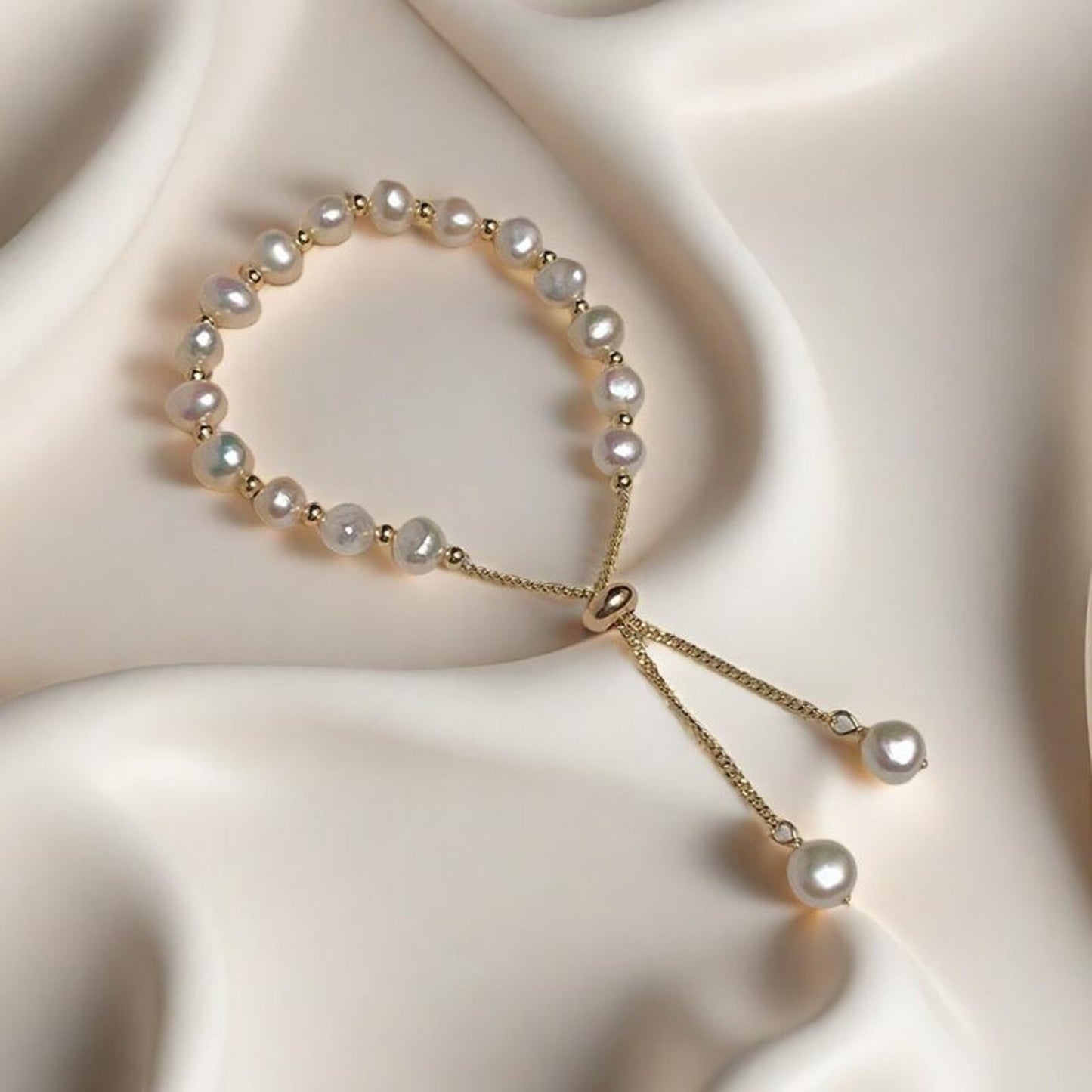 Peacock Blue-Green | Pink | White Baroque Pearl Bracelet with Adjustable Gold Chain, Elegant Freshwater Pearl Bracelet