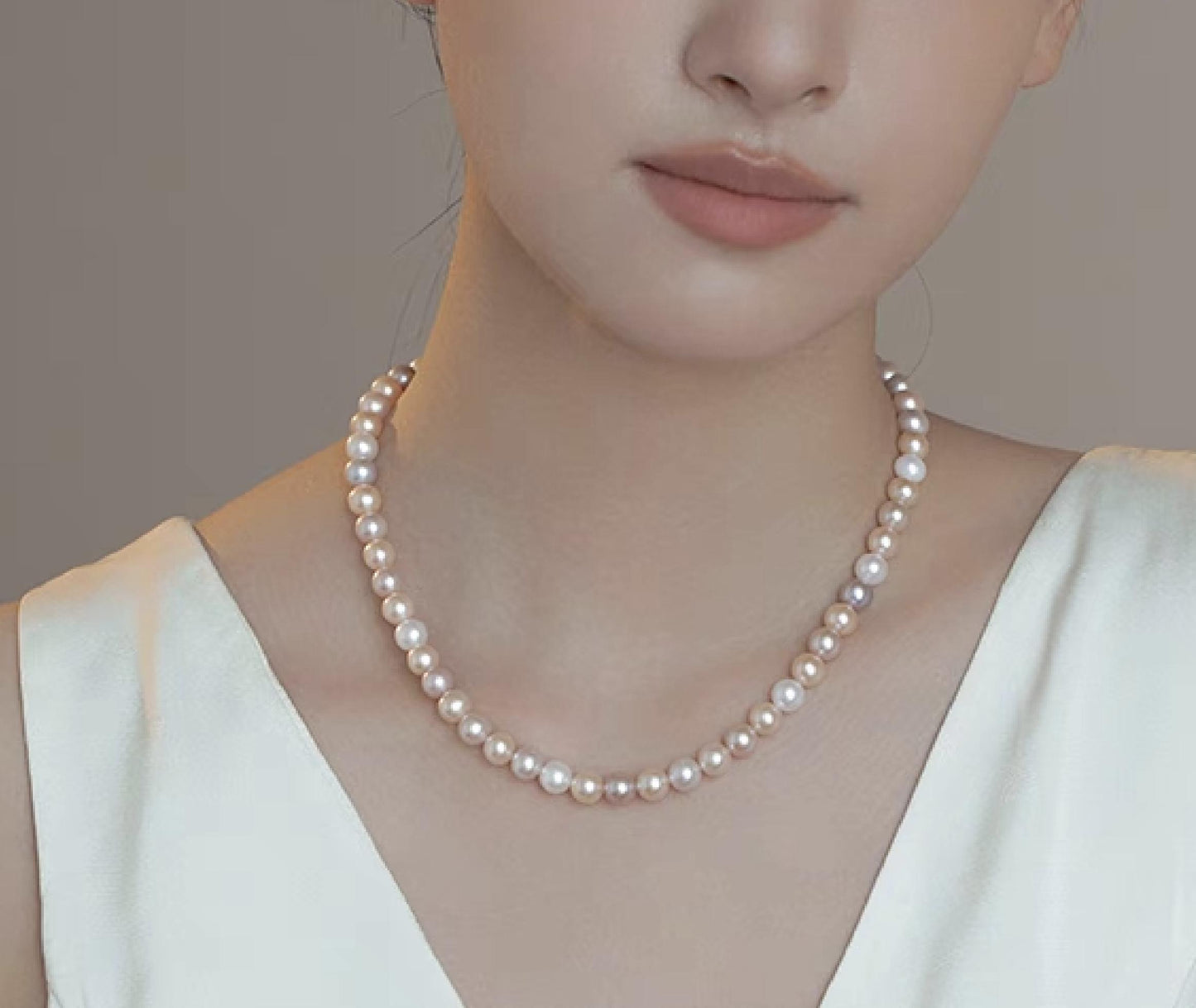 Candy-colored natural freshwater pearl necklace, collarbone chain, S925 sterling silver | Gift for her