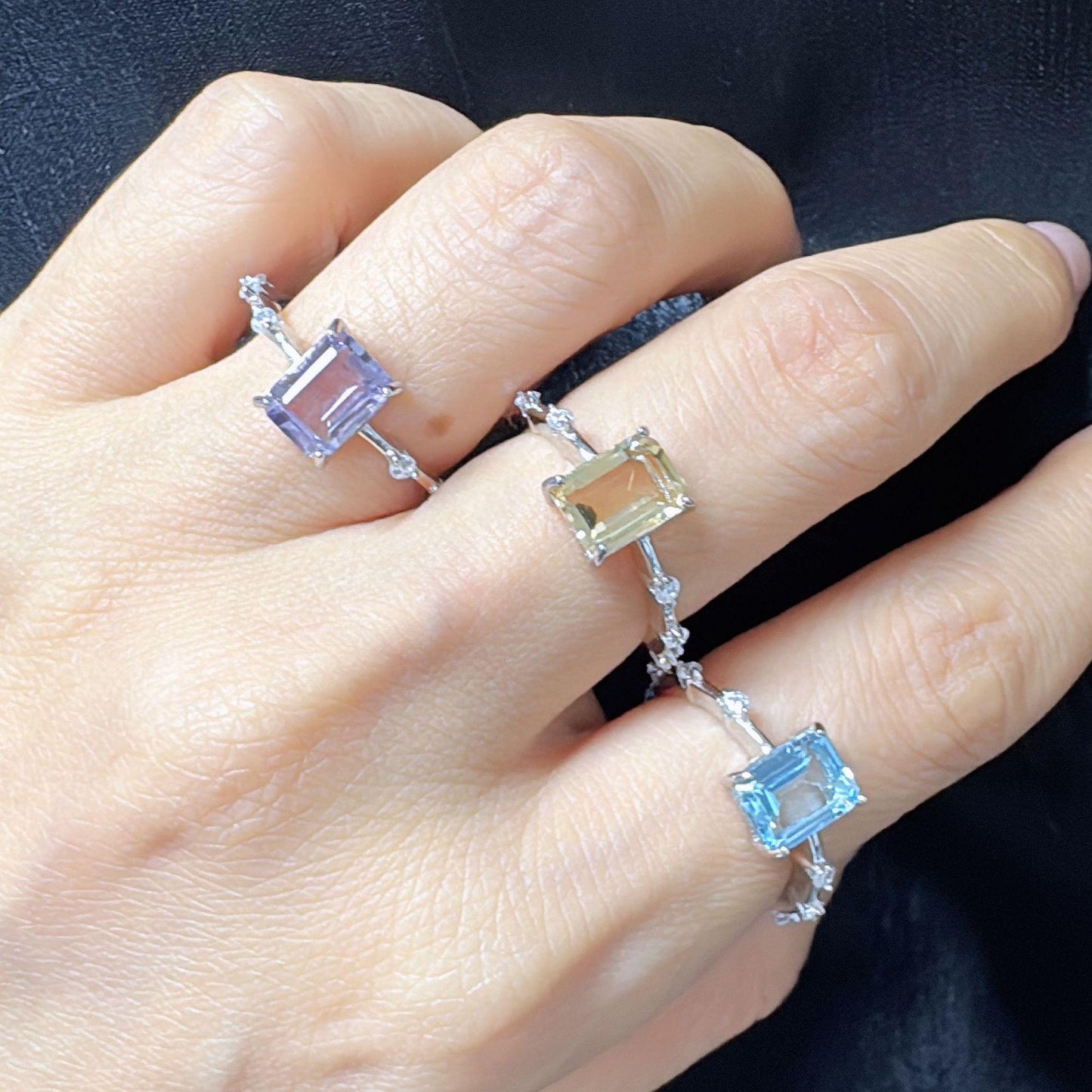 S925 sterling silver natural citrine, amethyst, and topaz gemstone adjustable ring | Gift for her