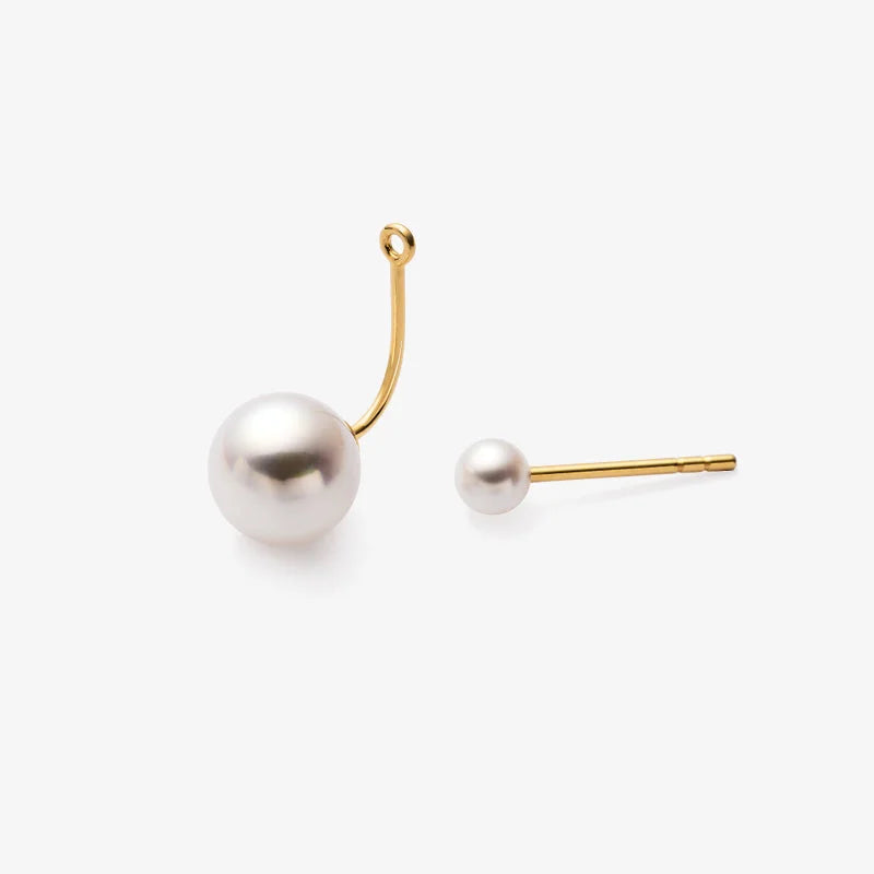 2 pearls |  Fresh Water Pearl 18K Gold Dimple Ear Hanger Earrings