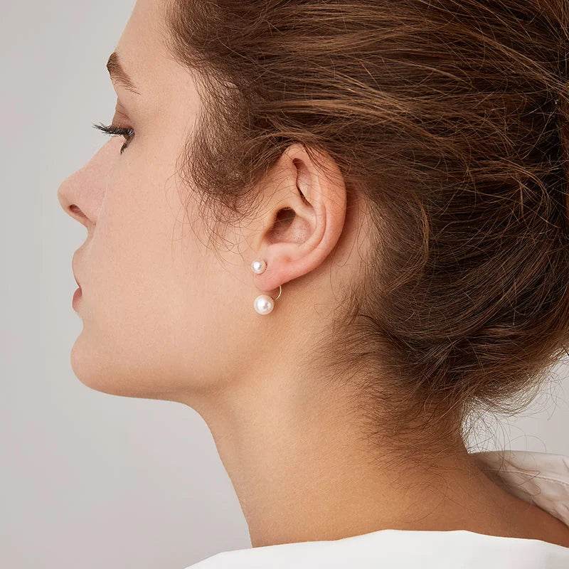 2 pearls |  Fresh Water Pearl 18K Gold Dimple Ear Hanger Earrings