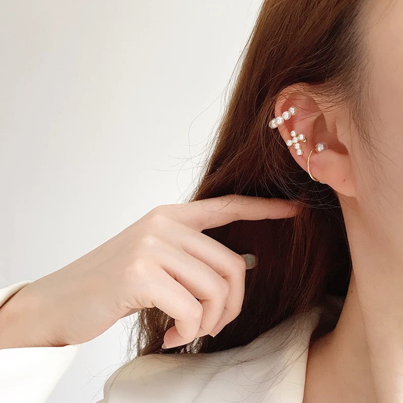 Faux Pearl Alloy Cuff Earring (Set of Three)