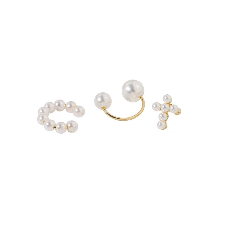 Faux Pearl Alloy Cuff Earring (Set of Three)