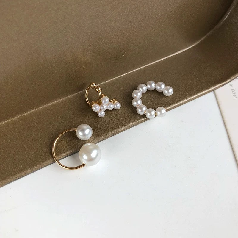 Faux Pearl Alloy Cuff Earring (Set of Three)