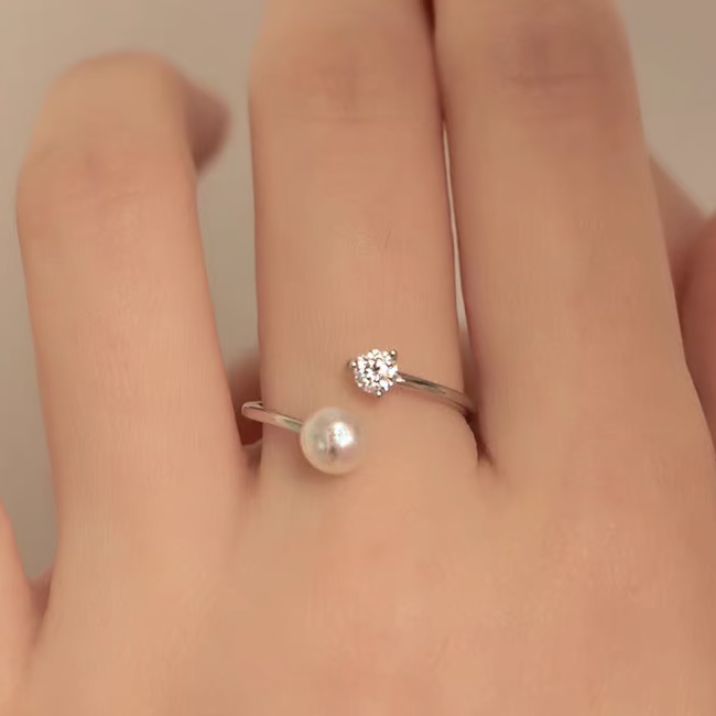 Natural Freshwater Pearl Full S925 Sterling Silver Adjustable Ring