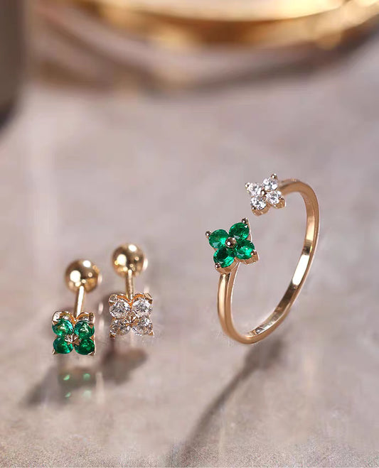 Mint Crystal Sugar 18K Gold Emerald & Natural Diamond Stud Earrings