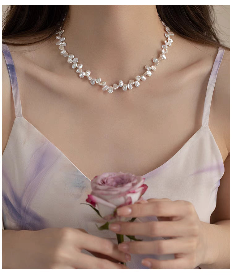 Petal-Shaped Baroque Pearl Necklace – Vintage Natural Irregular Pearl Choker