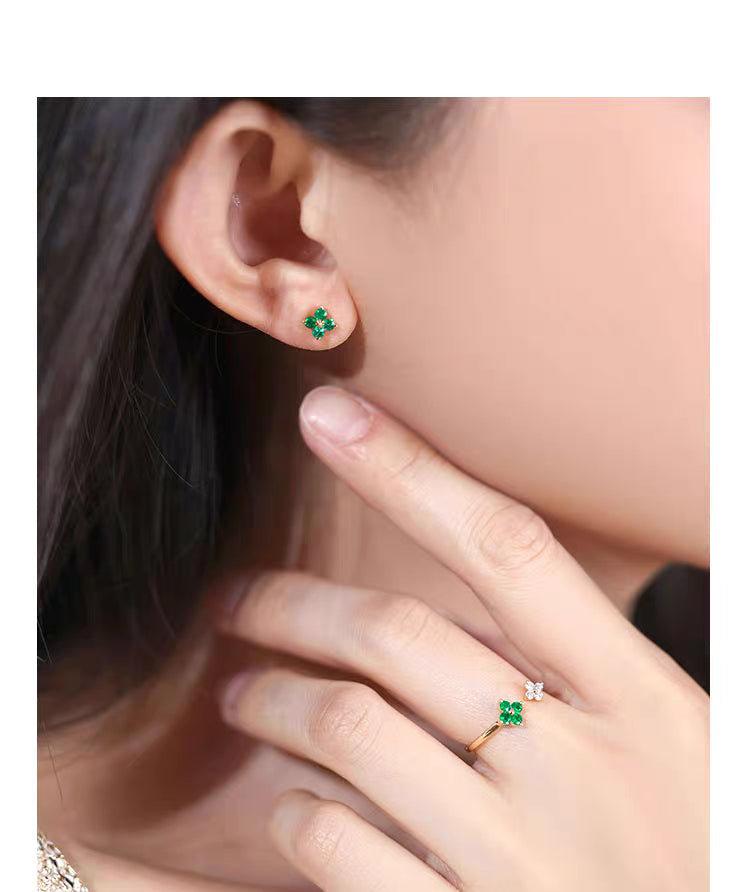 Mint Crystal Sugar 18K Gold Emerald & Natural Diamond Stud Earrings