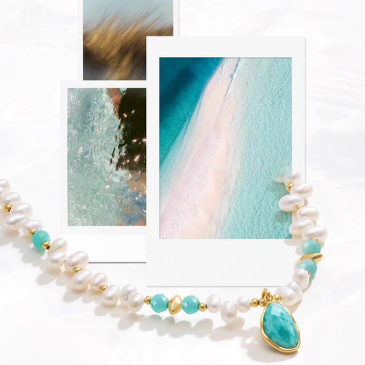 Women's Pearl Choker Necklace with Amazonite Pendant – Delicate Collarbone Chain