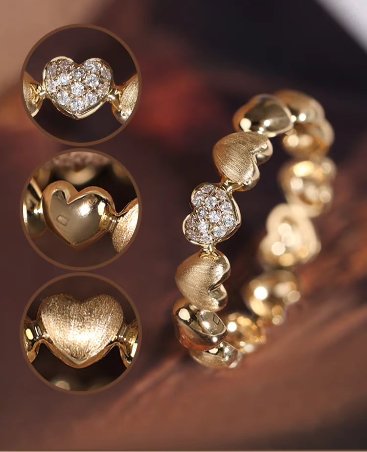 "Gravity" – 18K Italian Gold Natural Diamond Heart Ring with Sabbiatura Finish