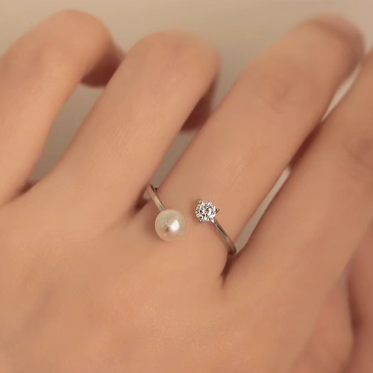 Natural Freshwater Pearl Full S925 Sterling Silver Adjustable Ring