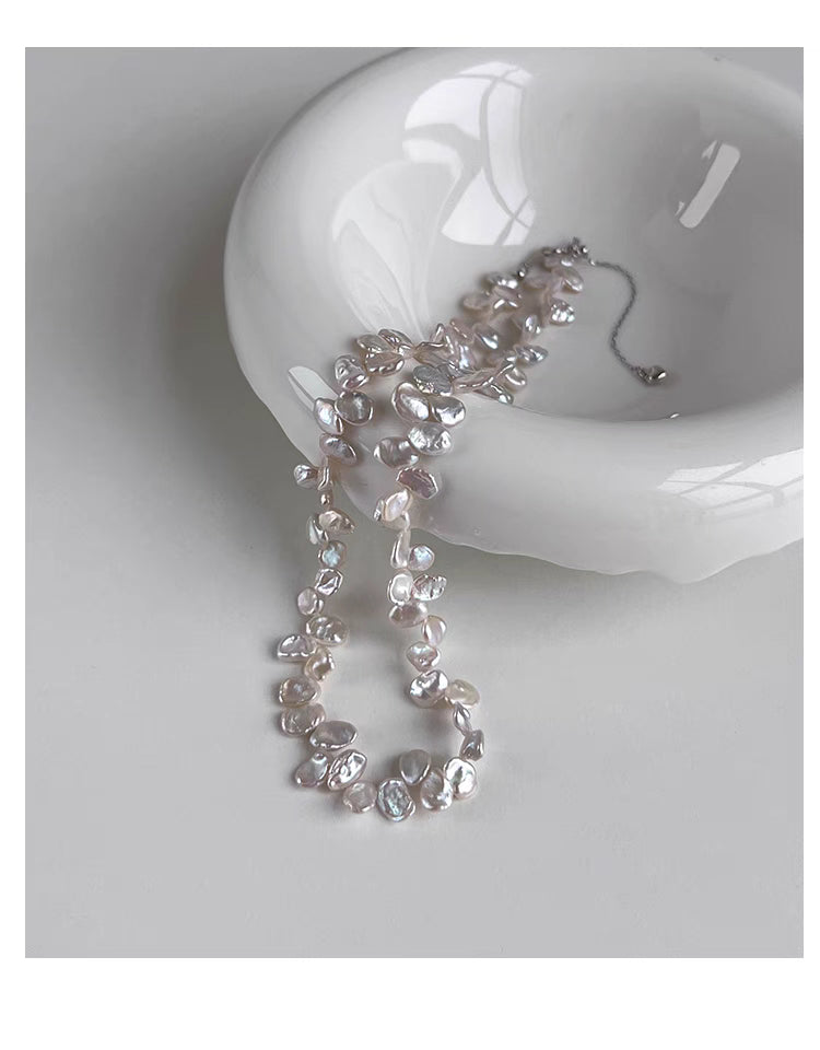 Petal-Shaped Baroque Pearl Necklace – Vintage Natural Irregular Pearl Choker