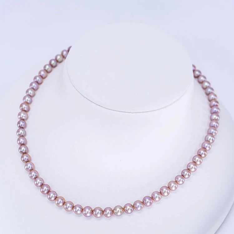 “Angel’s Tear – Spring Romance” Freshwater Pearl & Lavender Pearl Classic Necklace (5–6-7-8 mm)