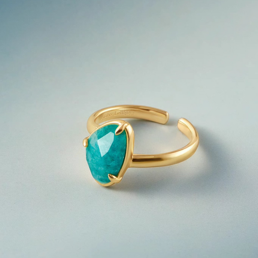 Amazonite Ring for Women – Unique Designer Open Band Index or Pinky Ring, Light Luxury Style